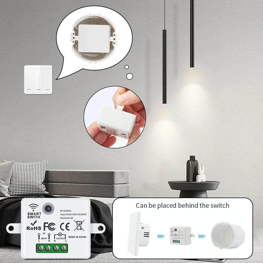 RF 433MHz Wireless Remote Light Switch 10A Relay AC 110V 220V Wireless Remote Switch Oasis Select