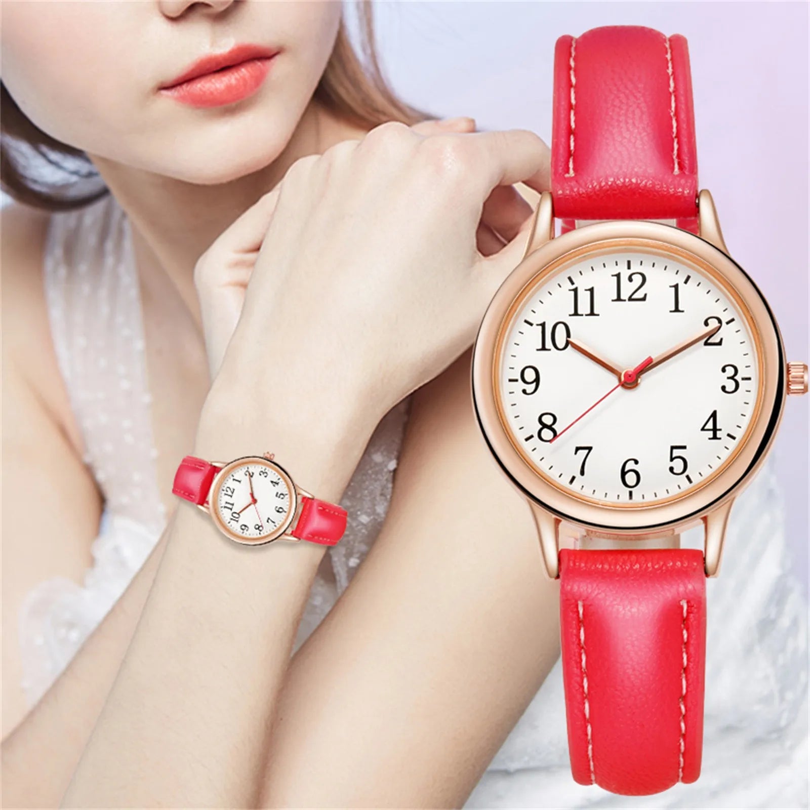 Women's Japanese Quartz Watch | Leather Strap Arabic Numerals Women's Quartz Watch Oasis Select Red