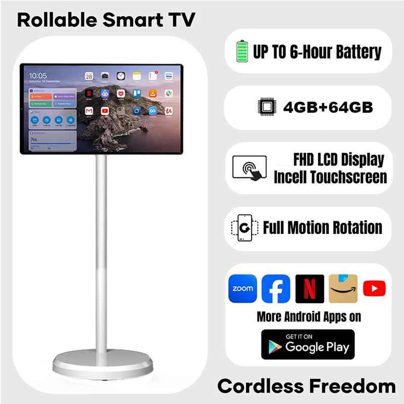 Smart Television 21.5" Inch Portable Tv Rollable Touch Screen Monitor Smart Digital Signage Display Mobile Portable Smart Tvs Oasis Select