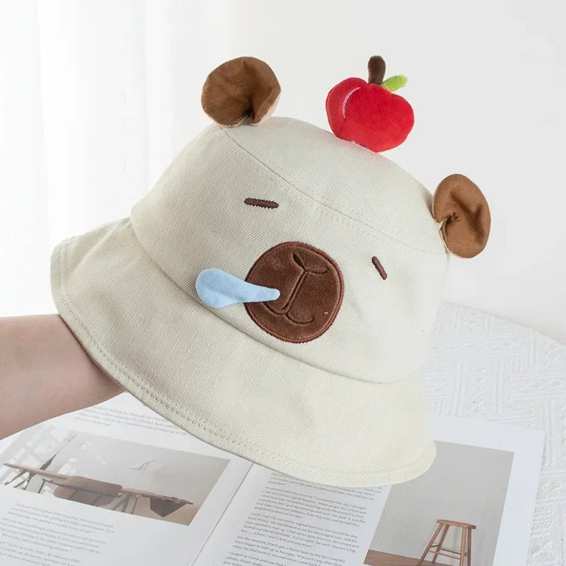 1-4PCS Cute Capybara Apple Bucket Hat for Women Cartoon Fisherman Hat Sun Protection Casual Summer Beach Outdoor Oasis Select