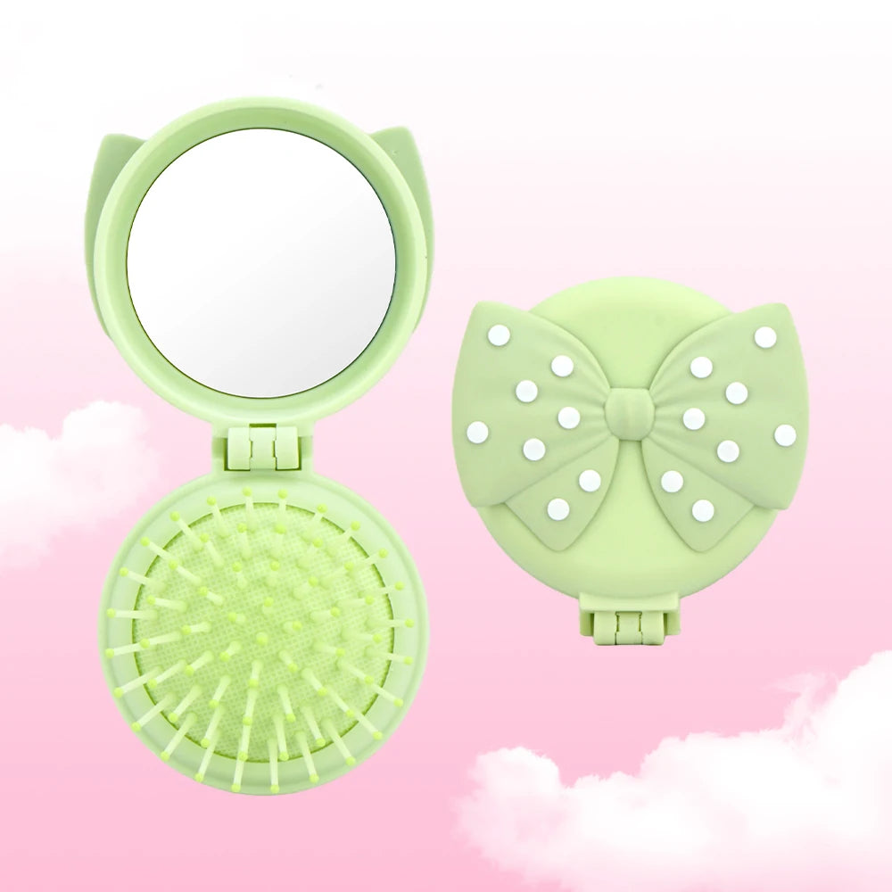 Mini Foldable Hair Brush with Mirror – Portable Detangler