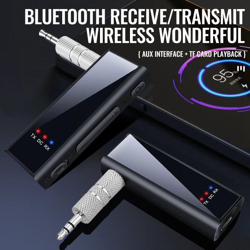 New Bluetooth 5.4 Audio Transmitter Receiver 3.5MM AUX Stereo Music Wireless Adapter With Mic Support TF Card Play For Car TV PC Oasis Select