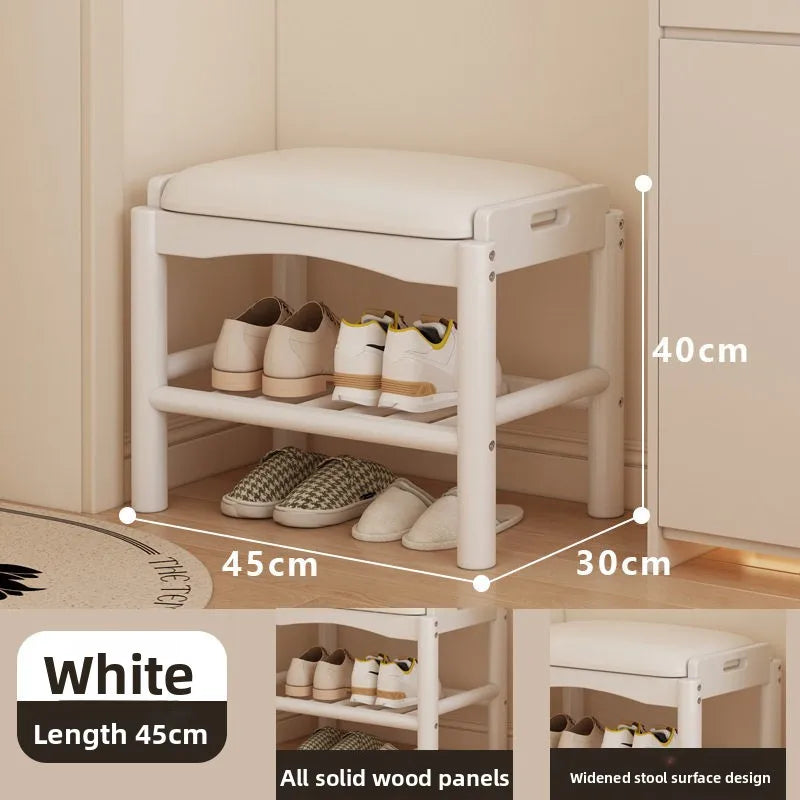Shoe changing stool entrance Household shoe stool entrance door can sit shoe cabinet sitting stool integrated solid wood bench Oasis Select 45 long white pad