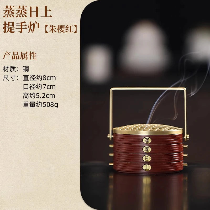 Brass Incense Tray Censer for Home Use Agarwood Censer Creative New Chinese Style Indoor Censer Ornament Oasis Select red