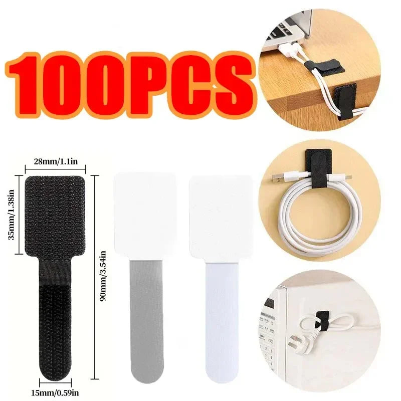 5/100Pcs Reusable Cable Organizer Desk Wire Winder Cable Tie Organizer Self Adhesive Cord Rope Holders Cord Protection Straps Oasis Select