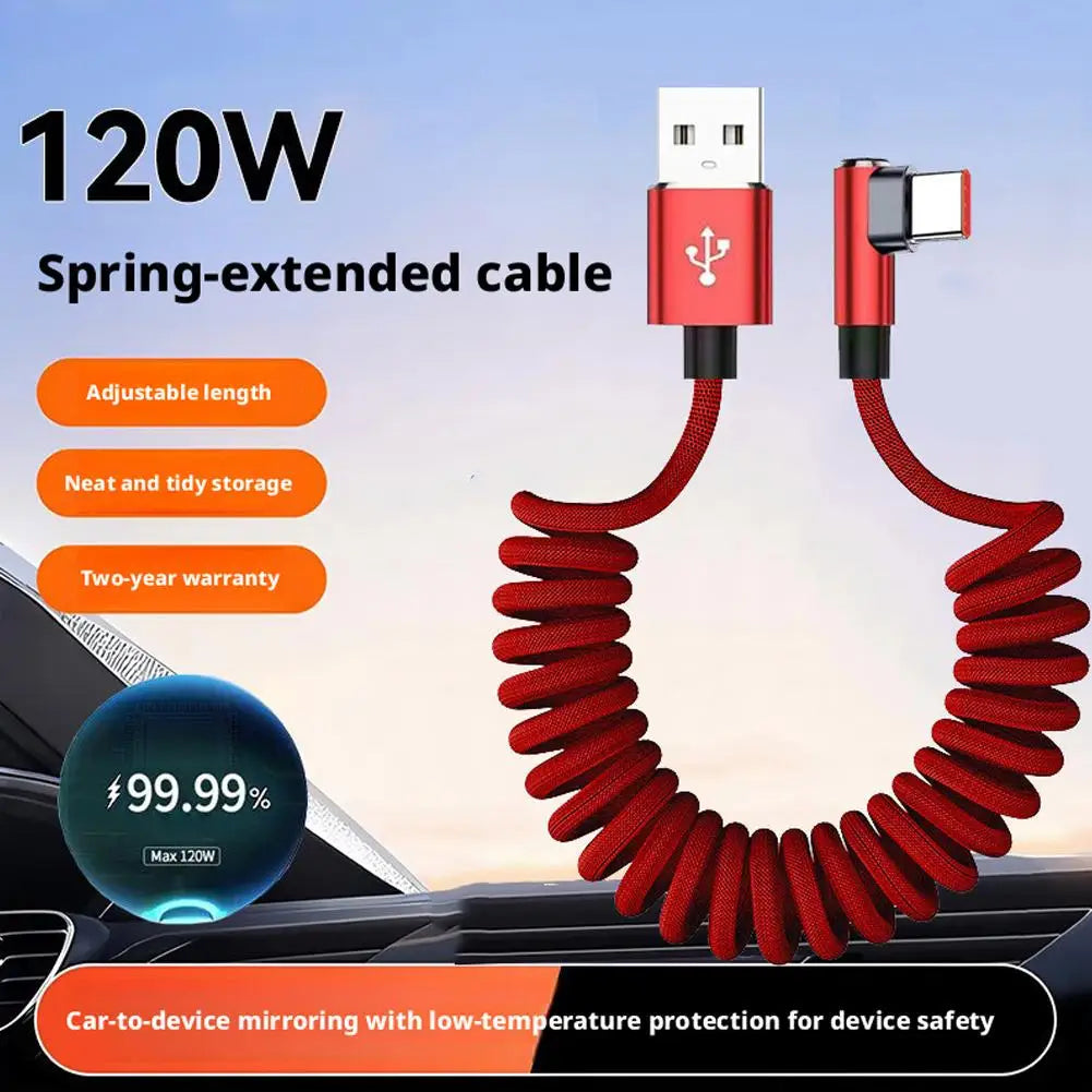 120W Fast Charging Coiled USB-C Cable – 90° L-Shape