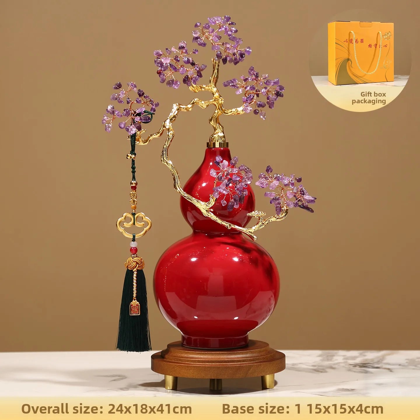 Crystal Stone Gourd Sculpture for Living Room Entrance Wine Cabinet Office Art Craft Decoration Housewarming Gift Oasis Select red 24X18X41cm
