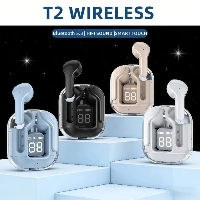 Original T2 TWS Transparent Wireless Bluetooth Headset HIFI Sound Wireless Earphones Quality Bluetooth for all smartphones Oasis Select
