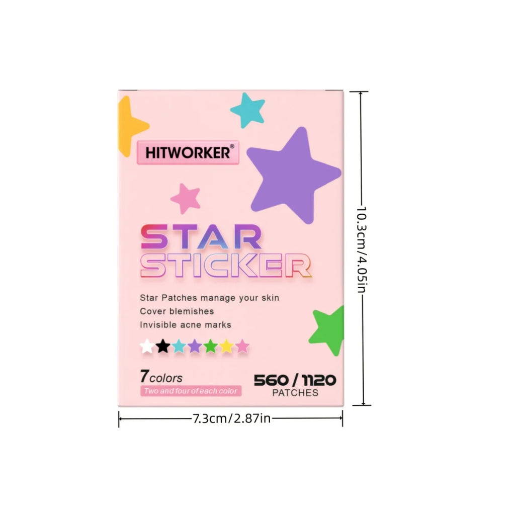 560/1120 HITWORKER acne patches - hydrogel covered, high quality star multicolor suitable for all light skin tones, invisible ac Oasis Select