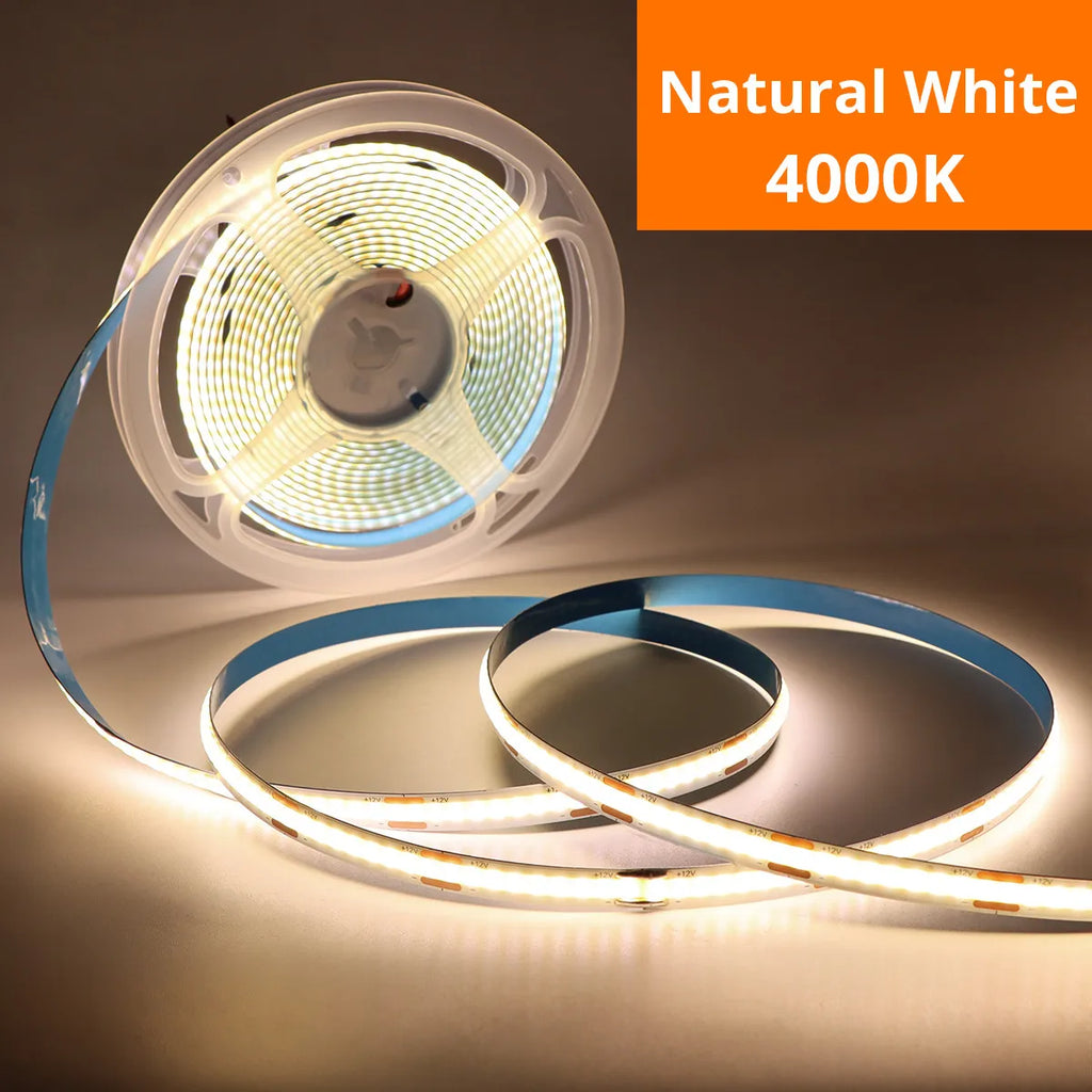 Flexible FCOB COB LED Strip Light 320LEDs/m DC12V 8MM Lamp Tape CRI90 Led Lights for Room Kitchen Decor DC Female Port Only Tape Oasis Select Natural White 5M DC12V