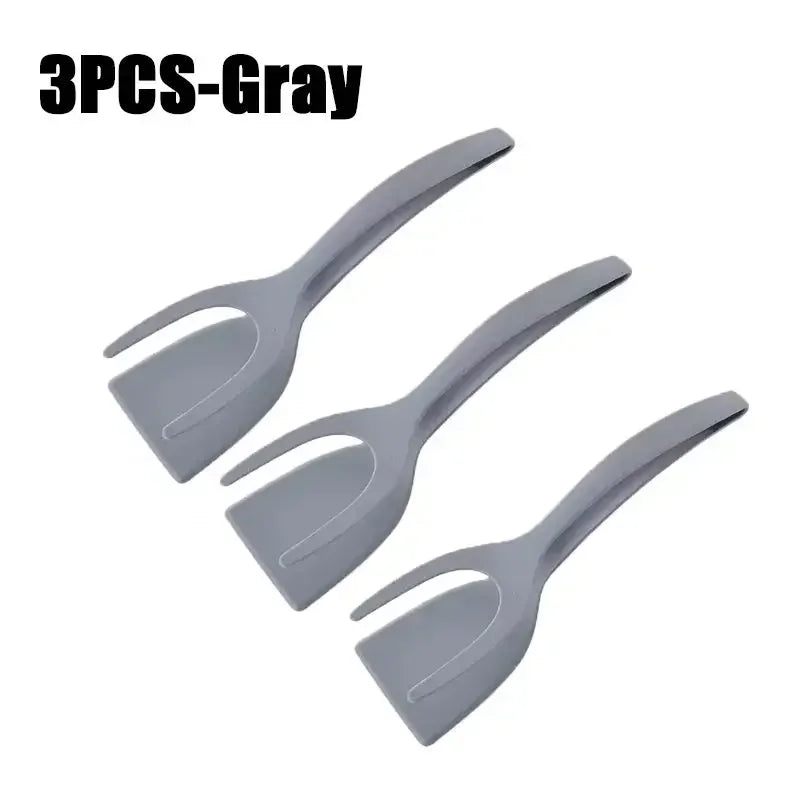 2 in 1 Shovel Clip Silicone Grip Flip Tongs Egg Steak Spatula Tongs Clamp Pancake Fried Turners Cooking Tool Kitchen Accessories Oasis Select 3PCS-Gray