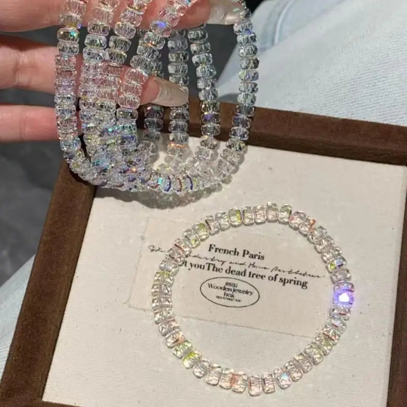 Sparkly Faceted Iridescent Crystal Bracelet Luxe Elegant Hand Jewelry Perfect Matching Beaded Bracelet For Women & Besties Oasis Select