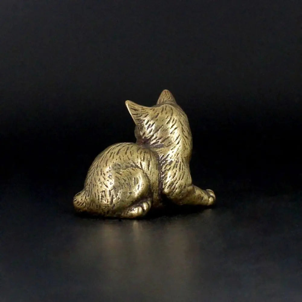 Brass Cat Figurine – Retro Mini Metal Tea Pet Statue Decor Metal Animal Figurine Oasis Select