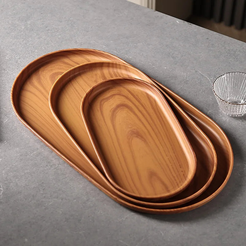 3pcs Large Tray Set, Snack Plate, Tea Cup Plate, Faux Wood Grain and Modern Style Design, Stackable, Reusable Plastic Trays Oasis Select