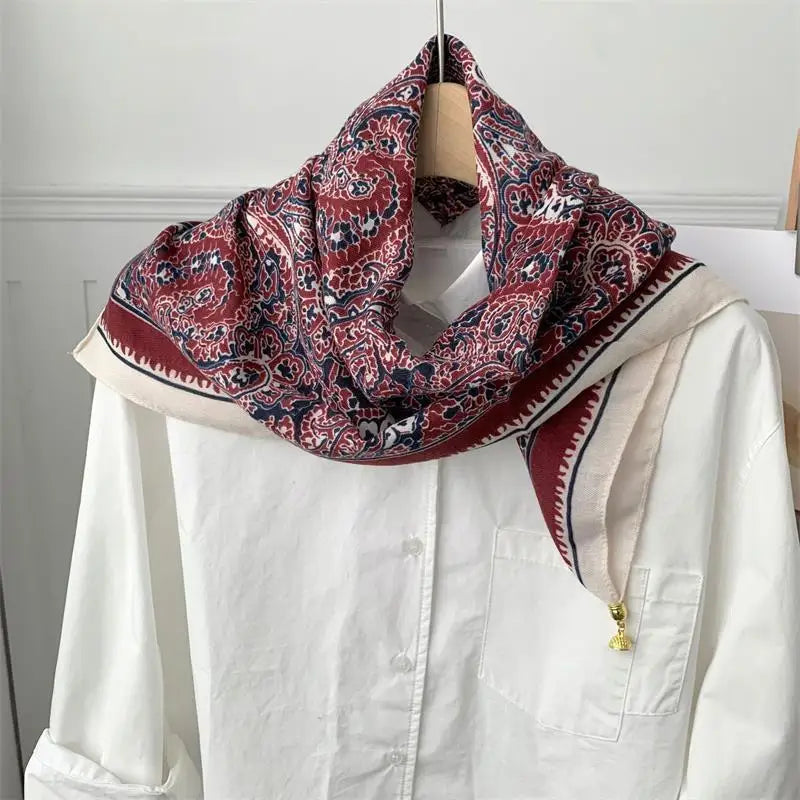 70*70 Square Scarf Retro Print Silk Scarf With Magnetic Buckle Women Neck Scarf All-match Shawl Fashion Headscarf Accessory Gift Oasis Select A17