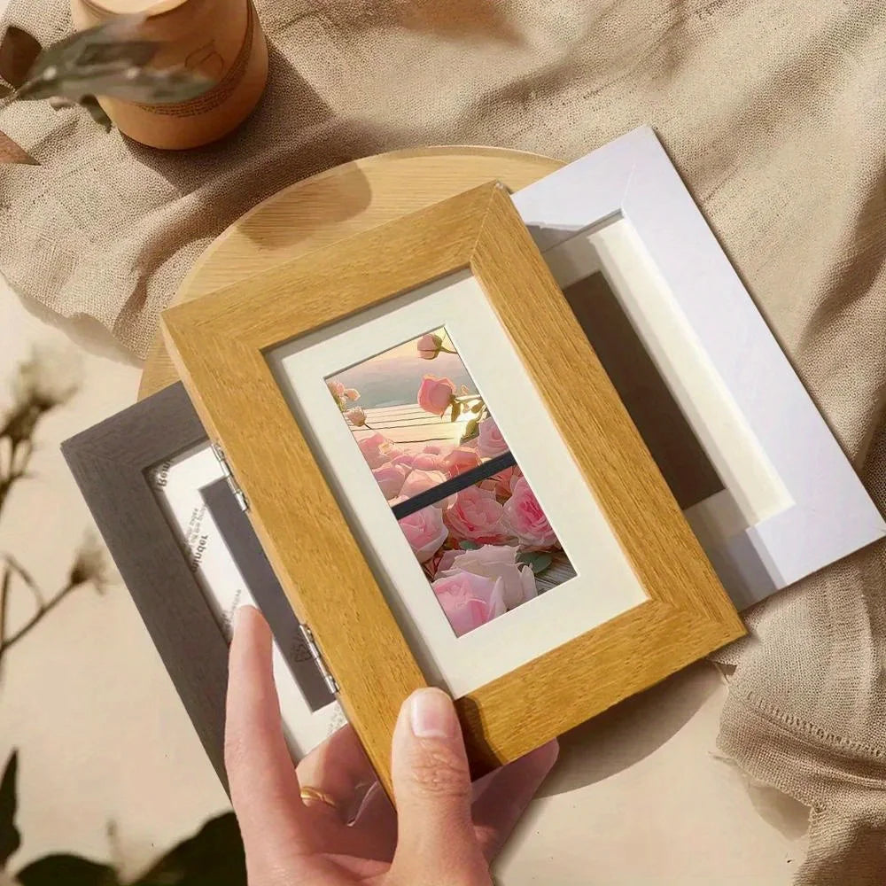 Retro Solid Wood Photo Display Frame 10x15 Cm Hollow Three Dimensional Dual Use Ornament Wall Mount and Tabletop Standing Decor Oasis Select