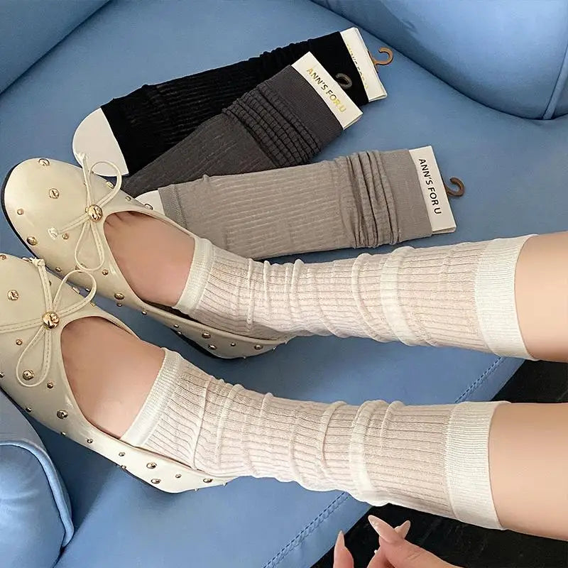 Women Footed Socks Mesh Silk Stockings Breathable Drawstring Design Korean Style Summer Lightweight Slouch Socks for Daily Wear Oasis Select