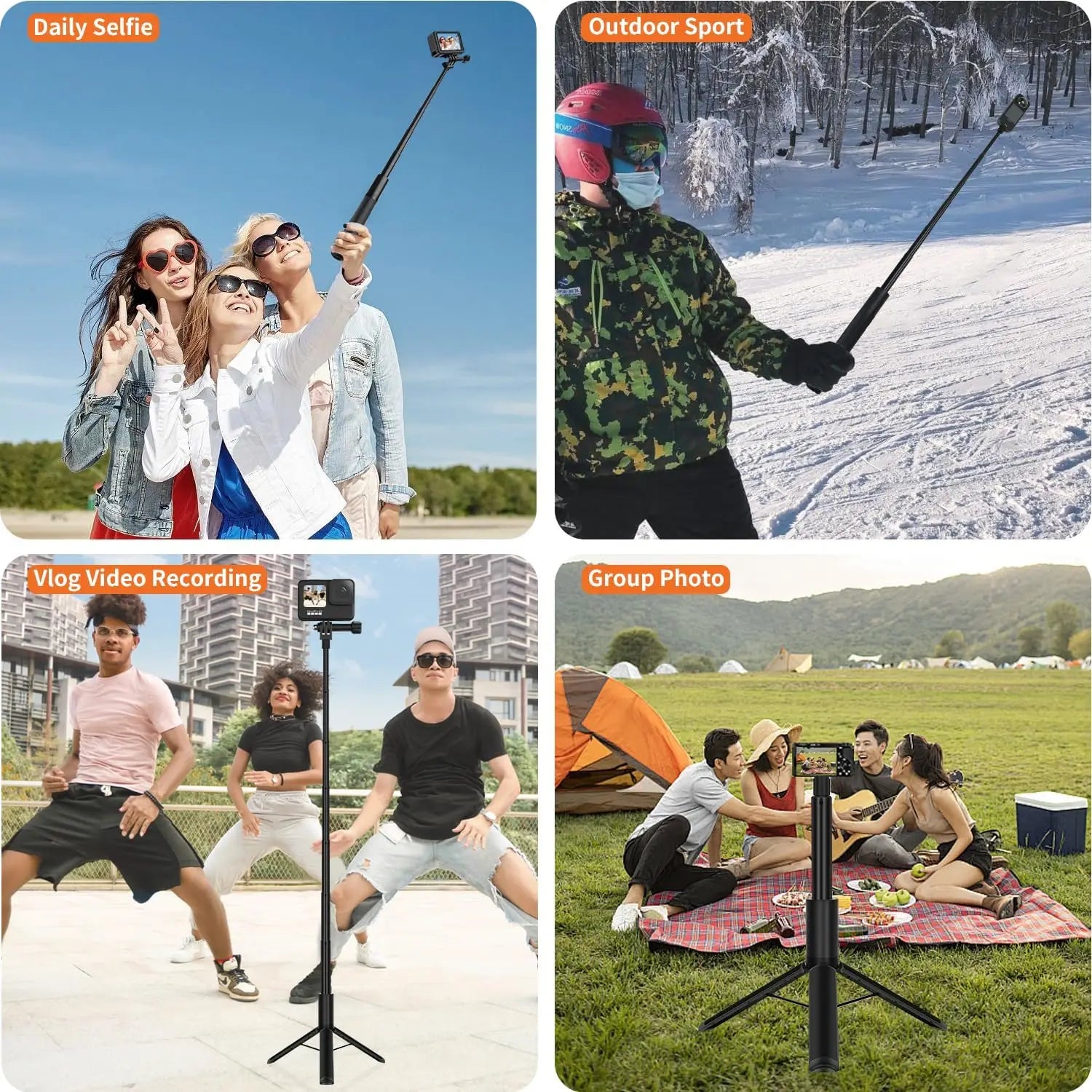 120cm Invisible Selfie Stick Tripod for GoPro, DJI & Insta360