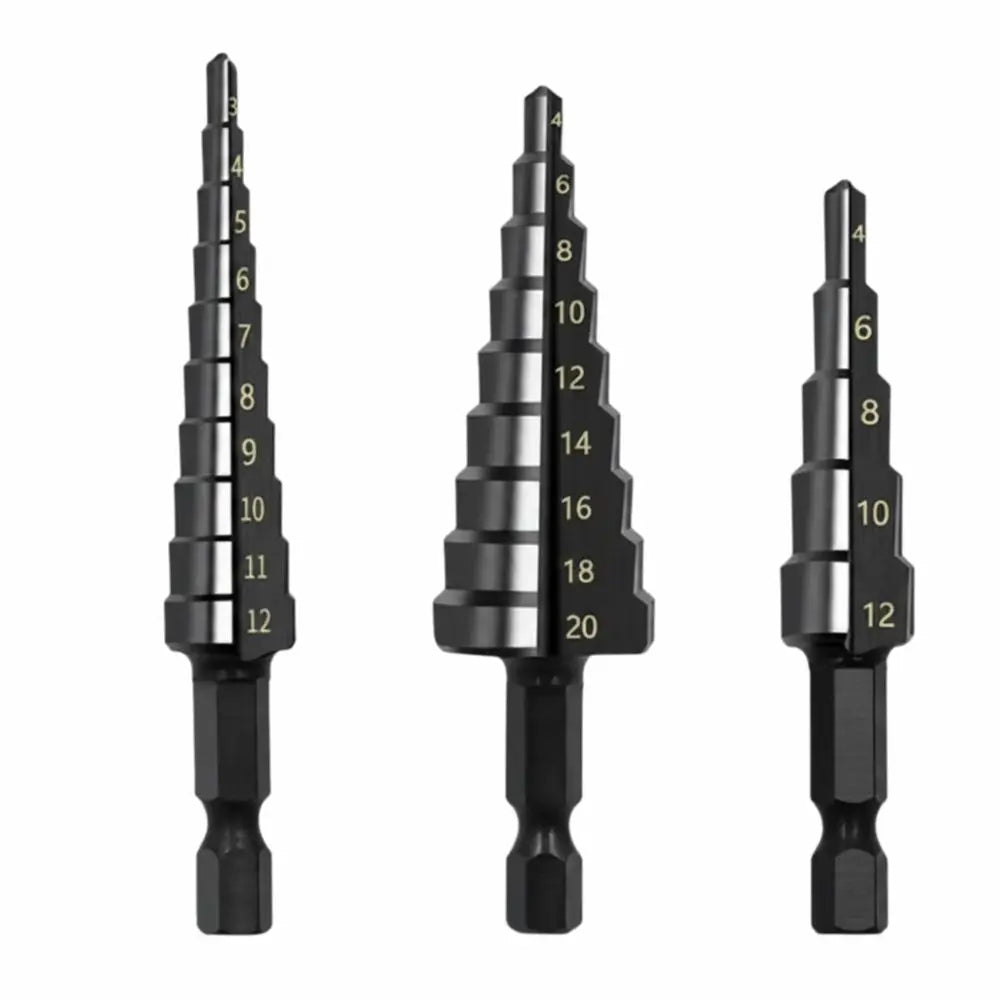 3-Piece HSS Titanium Step Drill Bit Set – Multiple Hole Sizes
