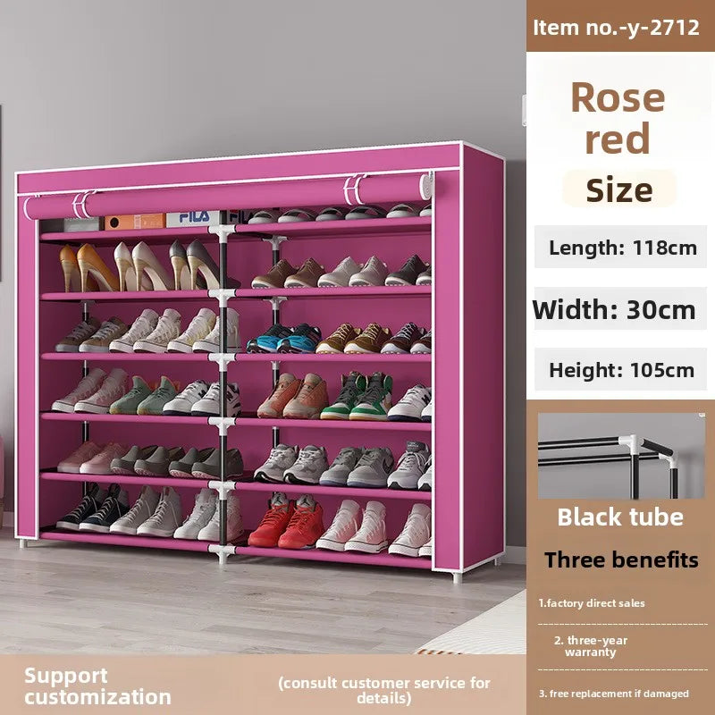 Multi-functional Foreign trade simple household shoe storage rack large space dustproof simple shoe rack Durable Oasis Select Rose red 118-30-120