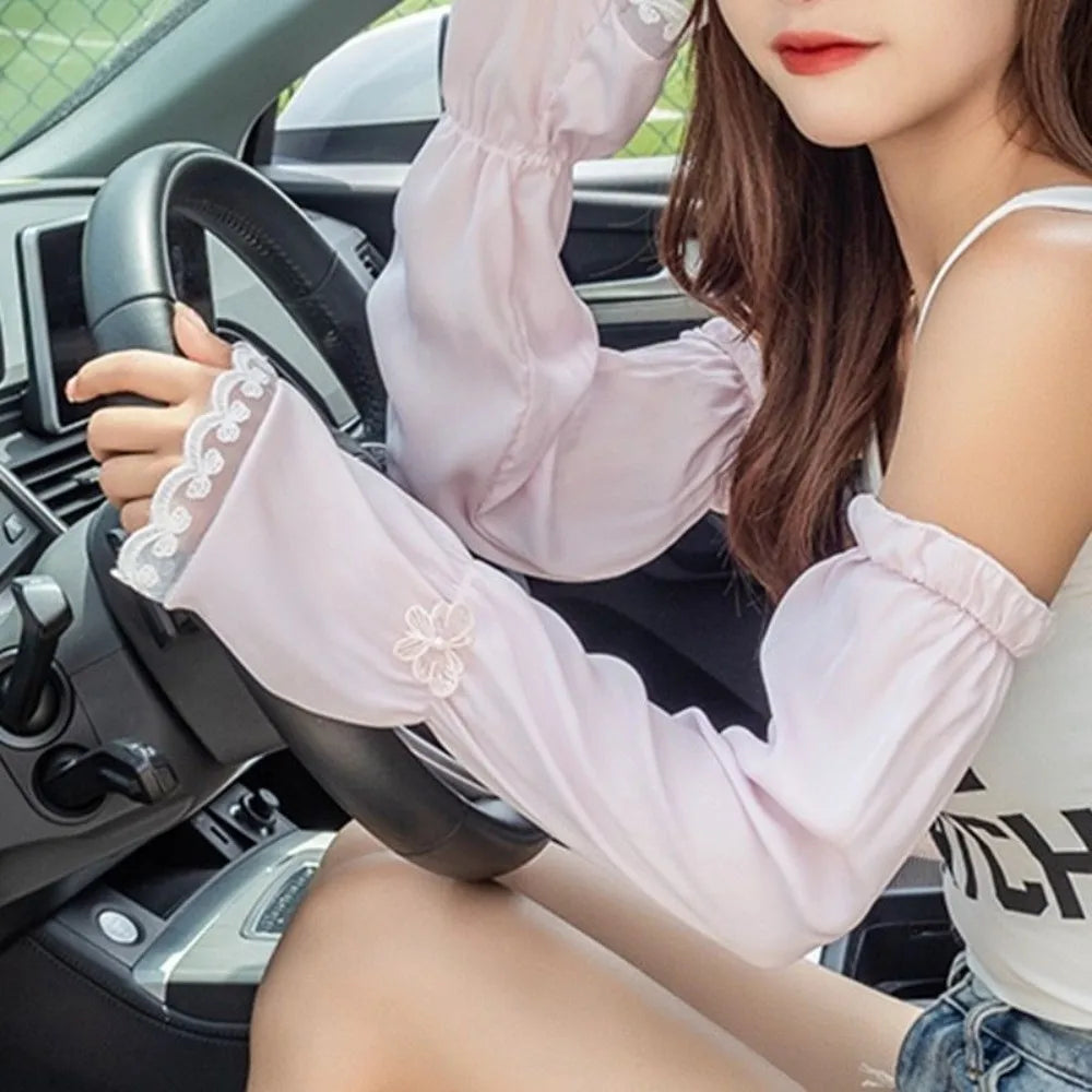 Fashion Loose Fit Sunscreen Sleeves Thin Fabric Breathable Arm Sleeves UV Protection Fingerless Gloves Summer Oasis Select