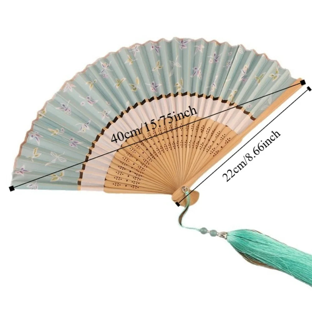 Costume Accessory Portable Folding Fan Classical Vintage Chinese Style Fan with Tassel Decorative Bamboo Fan Dance Performance Oasis Select