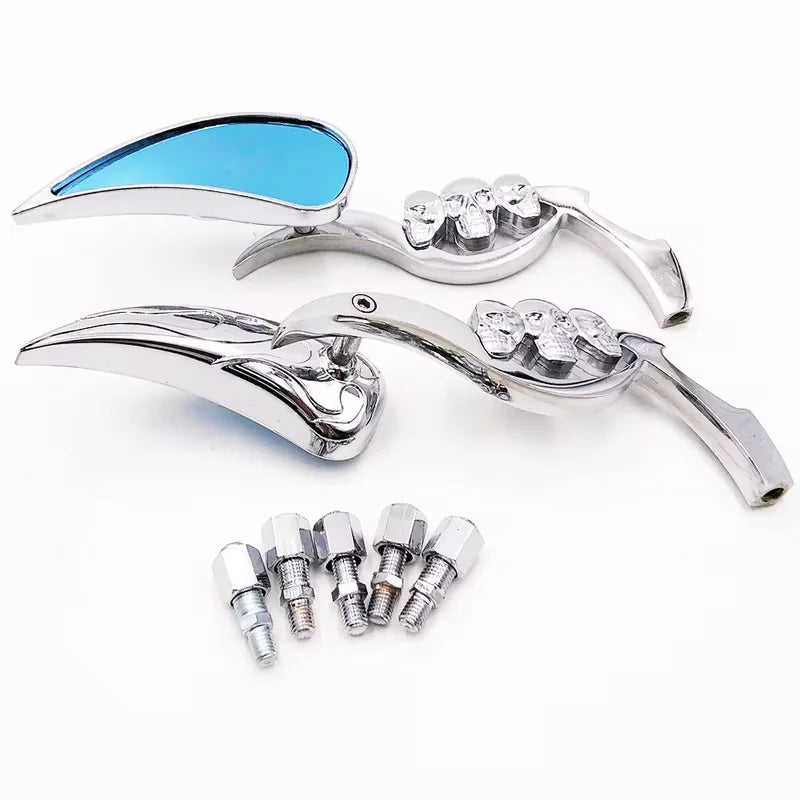 Motorcycle Rearview Mirror Modification Accessories Flame Ghost Pole Mirror for Motorbike Cycling Safety Equipment Oasis Select Silver