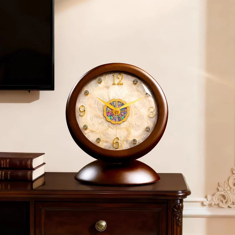 Solid Wood Shell Clock New Living Room Display Desktop Decoration Light Luxury High-end Desk Clock Retro Clock Oasis Select