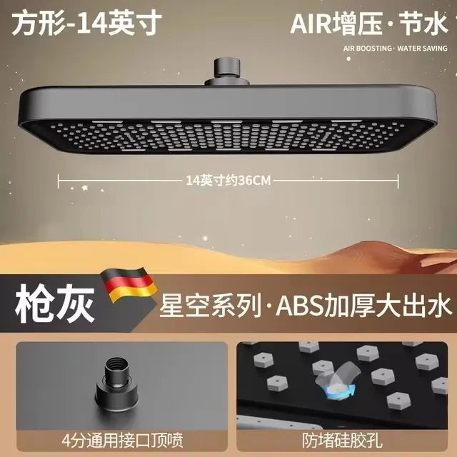 New 36CM High Pressure Top Spray Rain Shower Head Larger Flow Supercharge Rainfall Showerhead 360° Swivel Water Saving Set Oasis Select Top Shower Grey