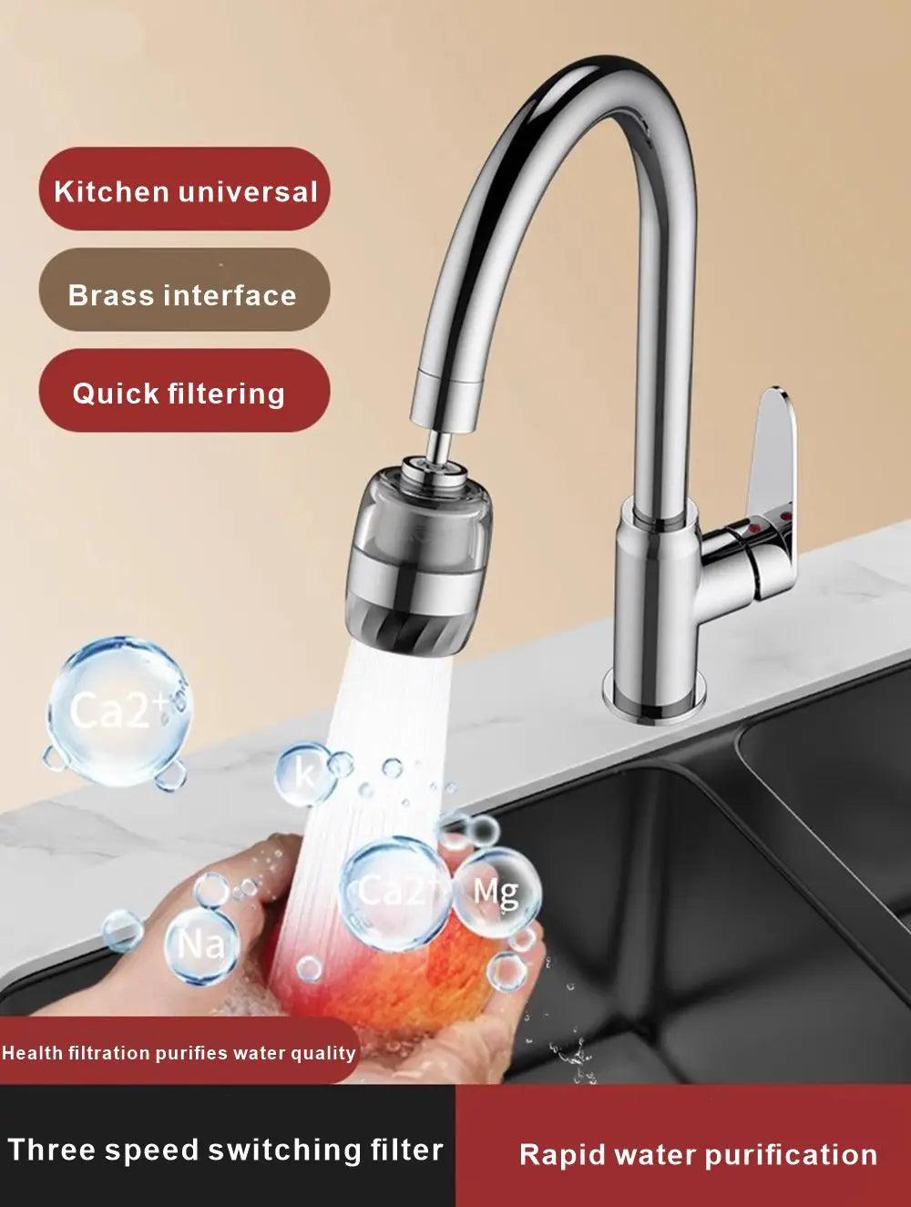 3 Modes Kitchen Stainless Steel Faucet Sprinkler Water-saving Device Lengthening Rotating Splash Proof Sprinkler Spray Extender Oasis Select