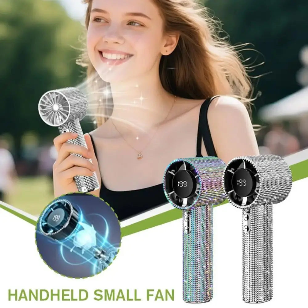 Small Size Mini Portable Fan LED Powered Cute Design LED Personal Fan Long-Lasting Battery Sparkling Imitation Diamonds Oasis Select