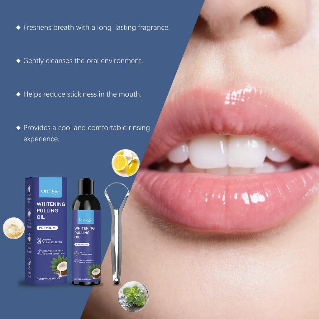 Coconut Pulling Oil With Tongue Scraper Teeth Whitening Oral Hygiene Cleansing Fresh Breath Alcohol-Free Odor Removal Mouthwash Oasis Select