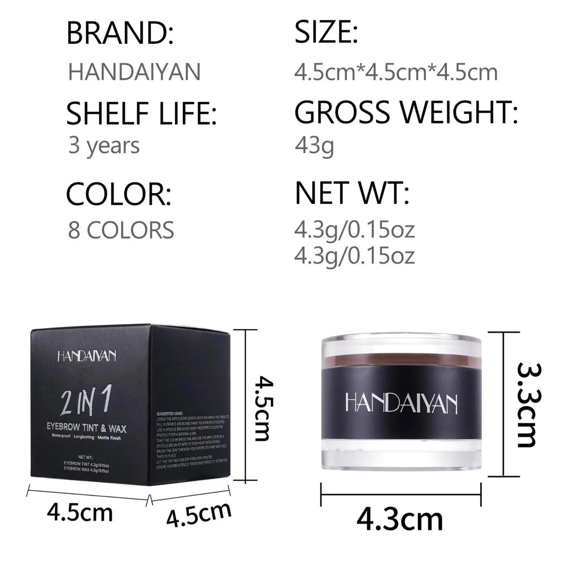Handaiyan 2-in-1 Waterproof Eyebrow Wax & Tint Pomade | 3D Brows
