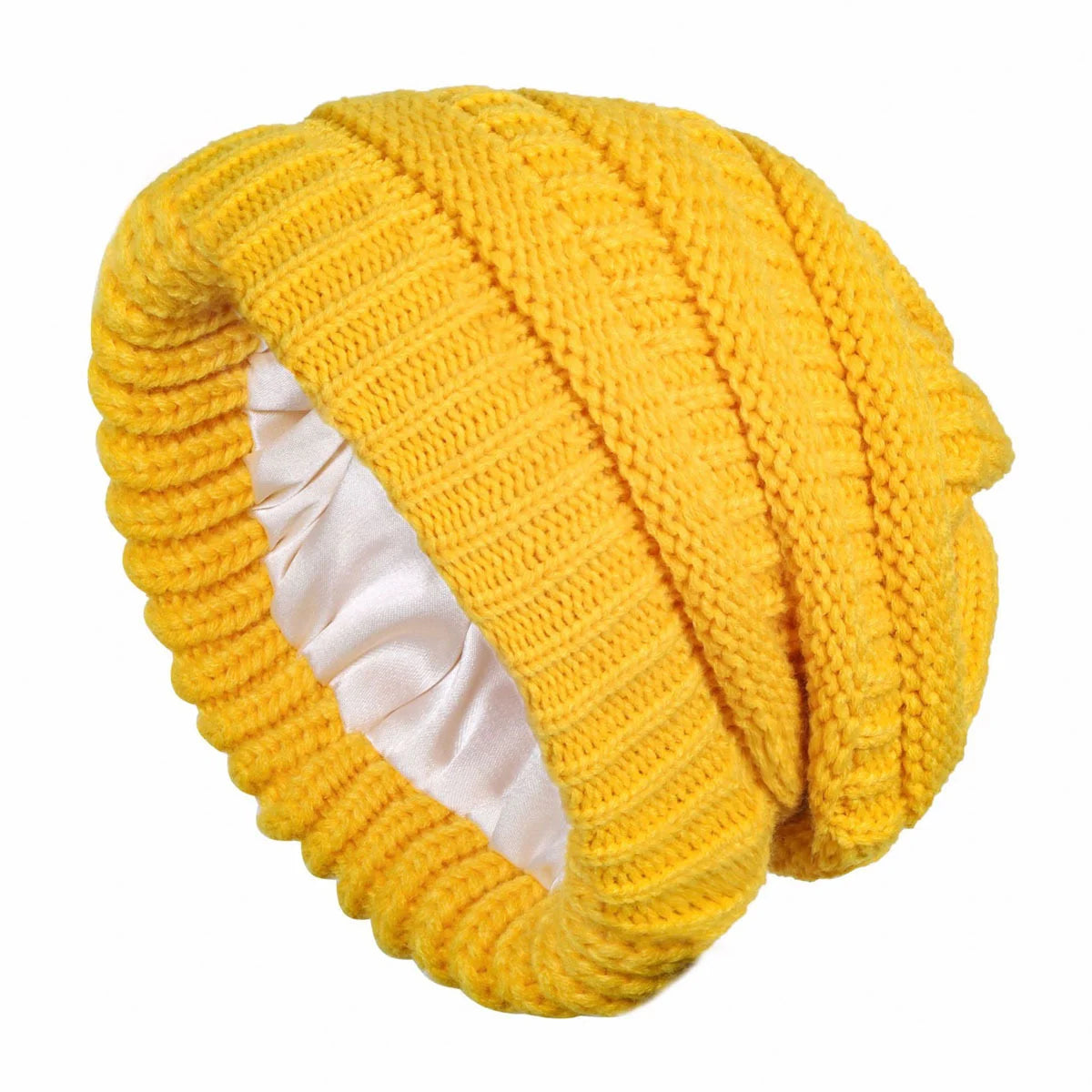 Skeleton hat with micro elastic satin lining, knitted hat with satin lining, windproof and warm hat, double-layer knitted hat wi Oasis Select 1