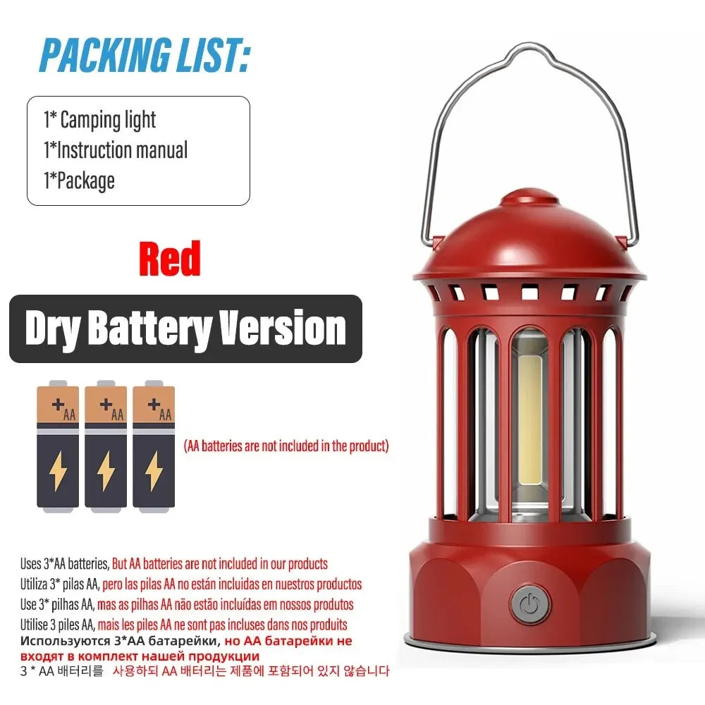 Vintage European Roman Pillar Camping Lantern Flashlight Rechargeable with Hook Warm White Light for Camping And Exploring Oasis Select Red-Battery L800BR
