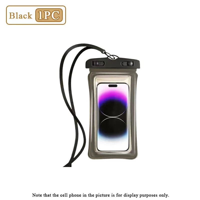 1-20PCS High Transparency Waterproof Phone Pouch with Air Cushion Floating Touch Screen Compatible for Swimming Rafting Beach Oasis Select Black-1PC