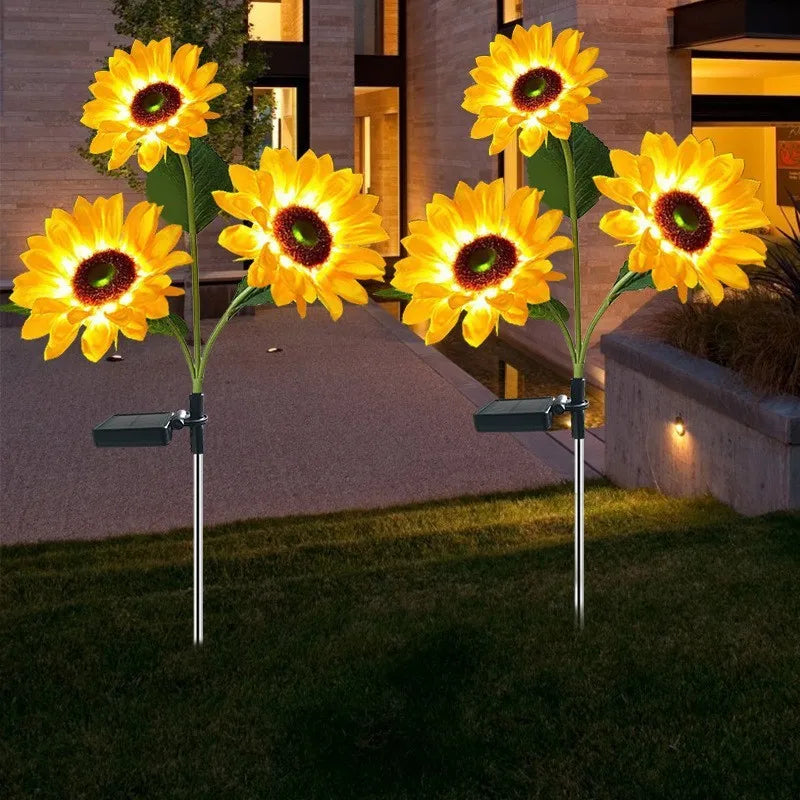 New Solar Sunflower Landscape Lights: Outdoor Lawn Decor with Solar-powered Brilliance Solar Lights Oasis Select Three Head 1 PCS