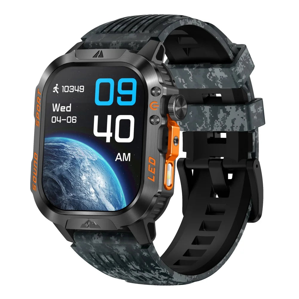 1200mAh Smartwatch Compass Health Smart Watch Men IP68 Waterproof Outdoor Sports Curved HD Screen BT Call LED Flashlight Clock Oasis Select BKMCGNS