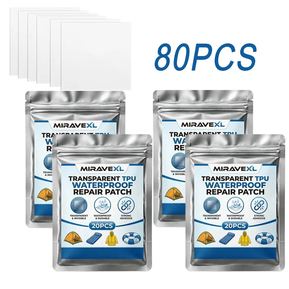 MIRAVEXL Transparent TPU Waterproof Repair Patch 10/20PCS Strong Adhesive Clear Tape forTent Inflatable Boat Raincoat Outdoor A Oasis Select 80PCS