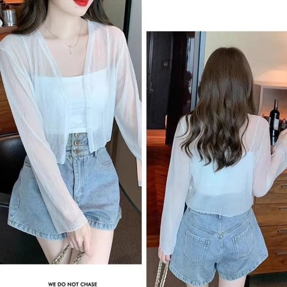 New Thin Chiffon Cardigan Lightweight Long Sleeve Sun-Proof Tops Casual Sun Protection Clothing Women's Oasis Select