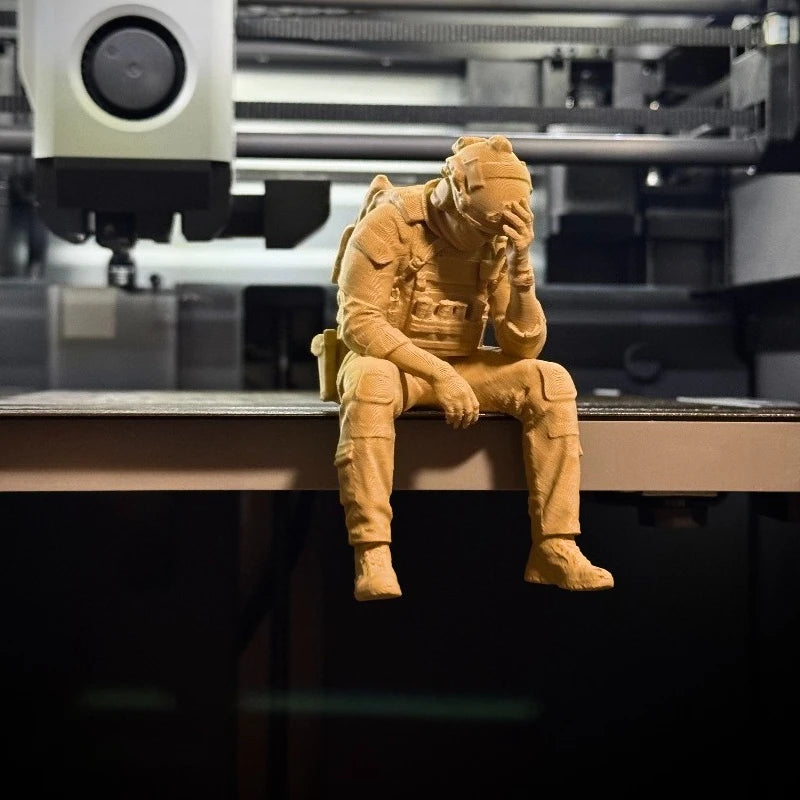 Military Style Sitting Soldier Figurine 3D Printed Miniature Tactical Gear Desk Ornaments Home Office Bookshelf Decor Craft Gift Oasis Select