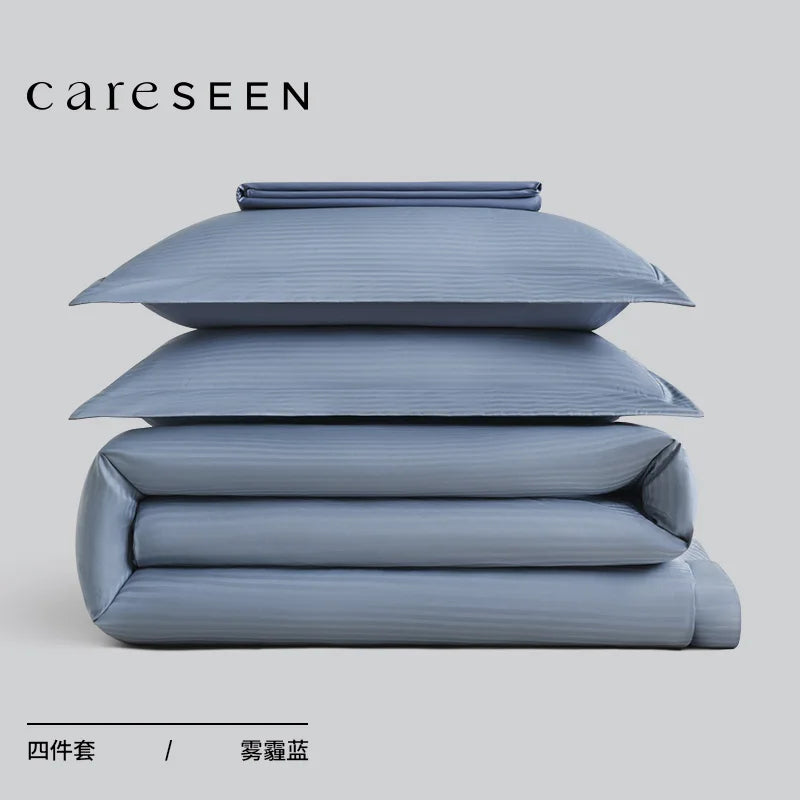Light Luxury 100S Cotton 4-piece Bedding Set with Superior Sense Sheets and Duvet Set Bedding Comforter Bedding Sets Oasis Select blue Fitted Bed Sheet 1.8 m 6 ft.