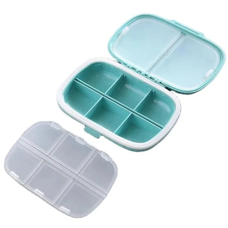 Mini Portable 8 Grids Pill Box Travel Medicine Organizer Container Wheat Sealed Tablets Storage Dispenser Box for Medicines Oasis Select