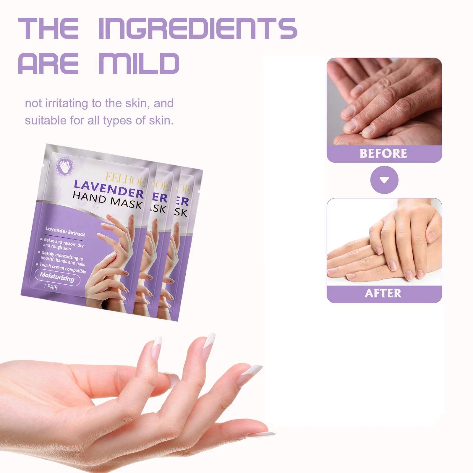 EELHOE Lavender Niacinamide Hand Mask – Moisturizing 3 Pairs Hand Mask Oasis Select