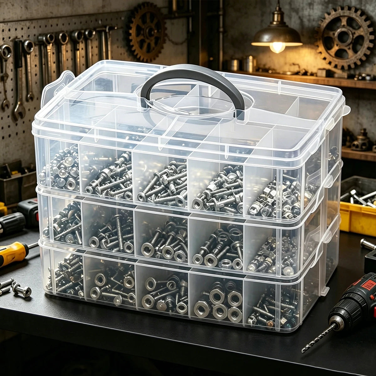 1pc Rectangular Screw Hardware Toolbox Desktop Three-Layer 30 Grid Accessory Classification Box Can Store Screws and Nuts Oasis Select