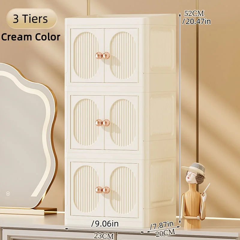 Foldable Desktop Makeup Organizer Multi-Layer Storage Cabinet Large Capacity for Cosmetics Toiletries Books Oasis Select 3 Layers Cream