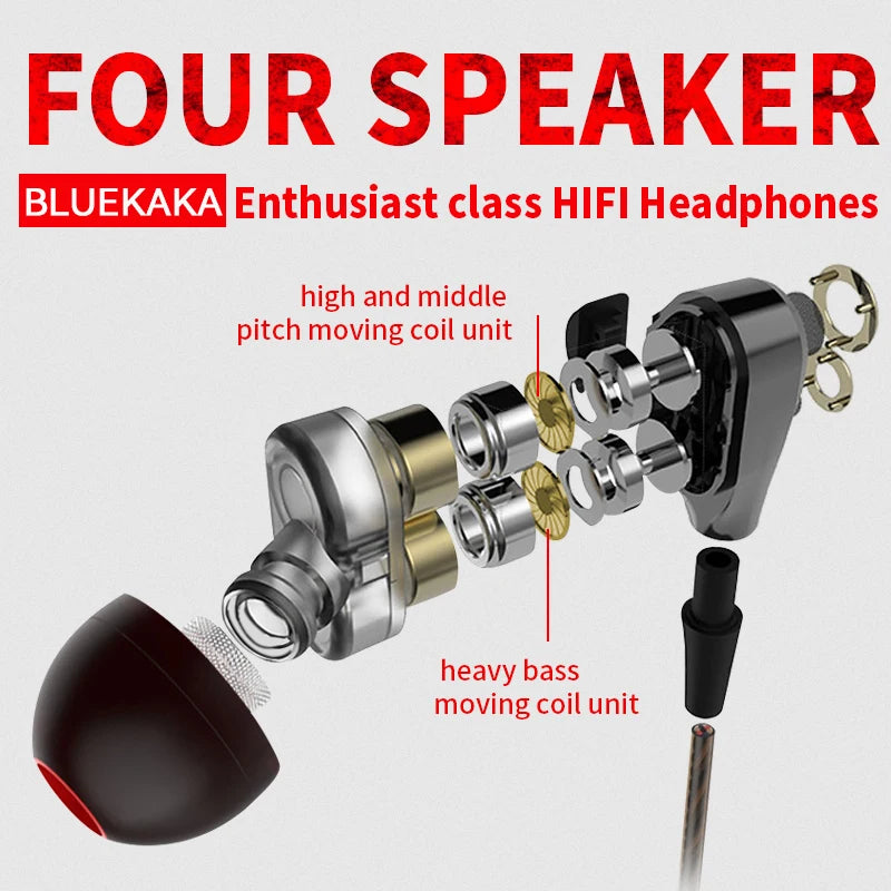 Double Moving Coil Headphones 3.5mm AUX With Mic Dynamic Headset In-Ear Music Gaming Sport Earbuds Bass Surround Shocking Sound Oasis Select