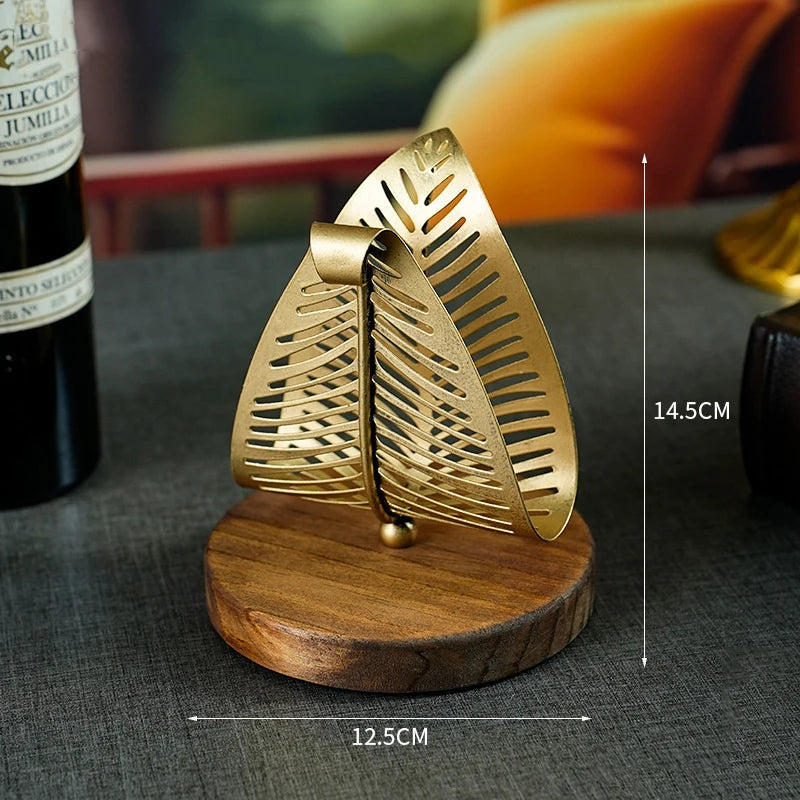 Luxury Golden Leaf Paper Towel Rack Hollow Metal Light for Home Restaurant Hotel Desktop Storage Organizer Oasis Select A
