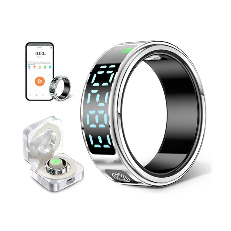 WISH SR08 Smart Ring For Men Women LED Display Screen Heart Rate Blood Oxygen Monitoring Multi Sports Modes 5ATM Waterproof Oasis Select