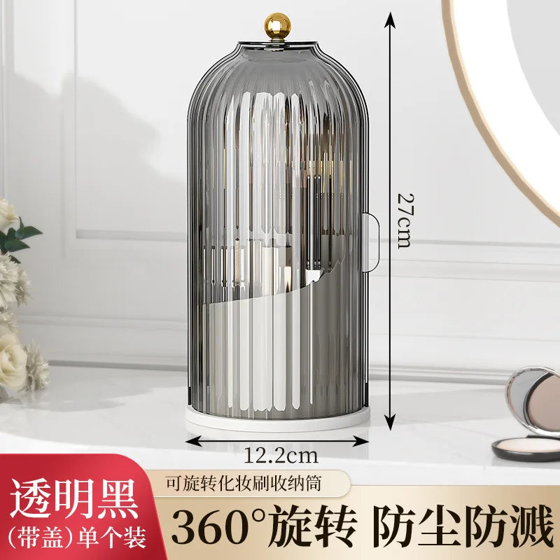 Bird Cage Pen Holder Storage Rack Dustproof Divider Desktop Cosmetic Storage Box Rotating Storage Container Dresser Oasis Select black 12.2 x 27 CM